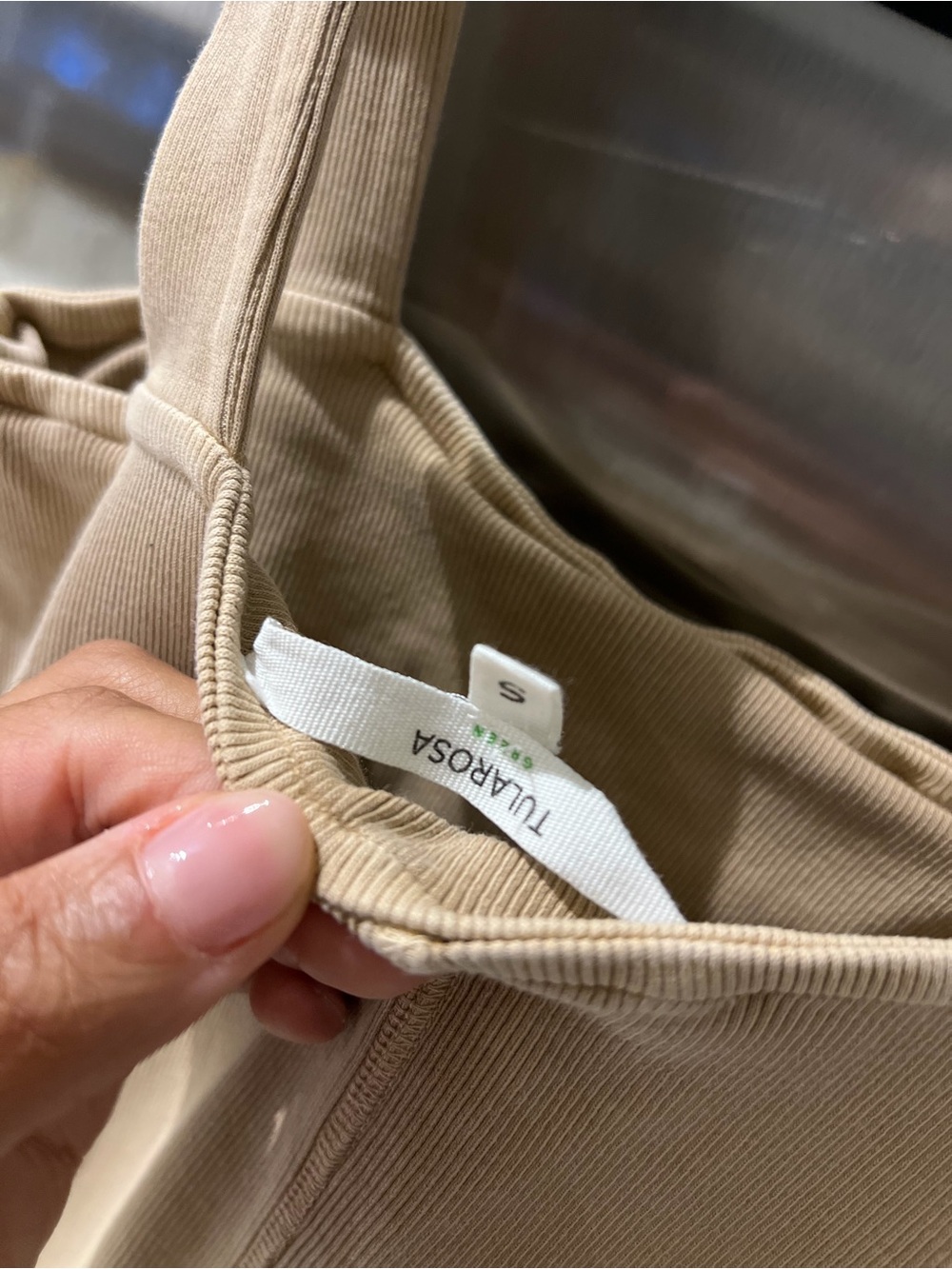 Tularosa Ribbed Square Neck Midi Dress in Tan - Picture 2 of 3